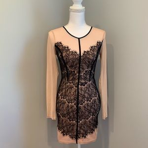 LUSH Nude and Black Mesh Longsleeve Dress